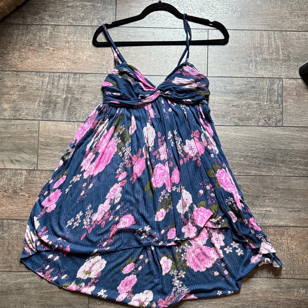 Free People Mirage High Low Convertible Tunic Dress or Tank Blue Floral Medium